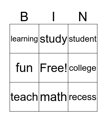 School Bingo Card