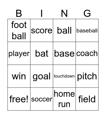 Sports Bingo Card