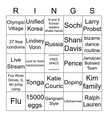 Olympics Bingo Card