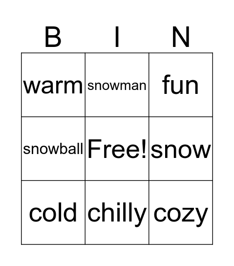 Winter Bingo Card