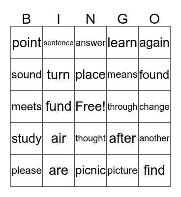 Lily's Words Bingo Card