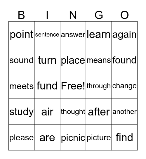 Lily's Words Bingo Card