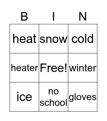 Winter Bingo Card