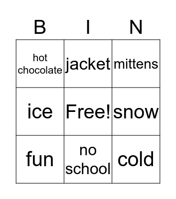 Winter Fun Bingo Card