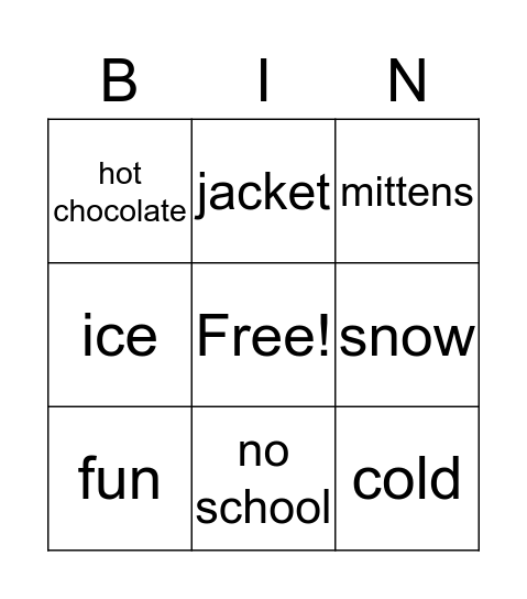 Winter Fun Bingo Card