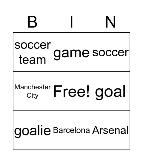 Soccer Bingo Card