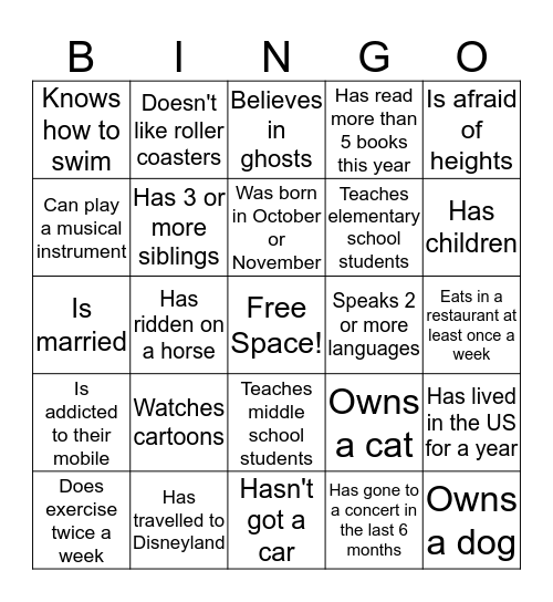Bingo Time! Bingo Card