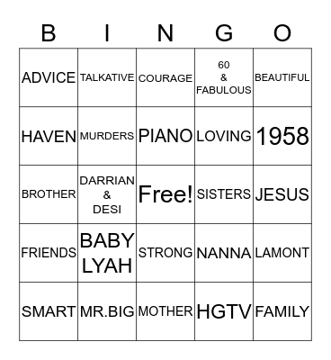 YOLANDA'S 60TH BIRTHDAY Bingo Card