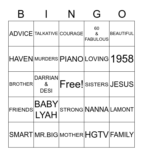 YOLANDA'S 60TH BIRTHDAY Bingo Card