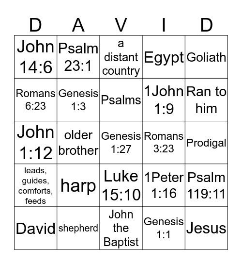 David/Jesus/ Winter verse review Bingo Card