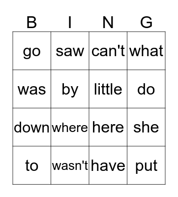Sight Words 2 Bingo Card