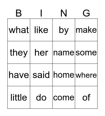 Sight Words 3 Bingo Card