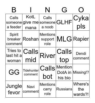 Nathan's DotA island Bingo Card