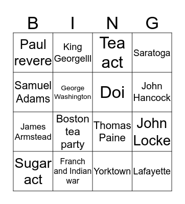 America Revolution Bingo Card