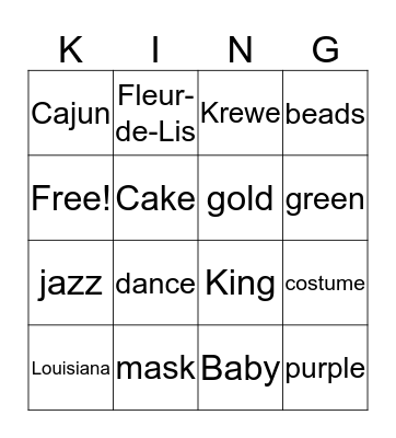 New Orleans' Mardi Gras Bingo Card