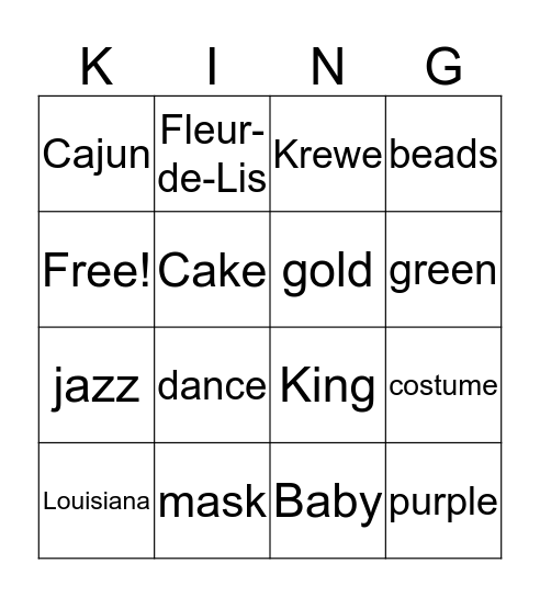 New Orleans' Mardi Gras Bingo Card