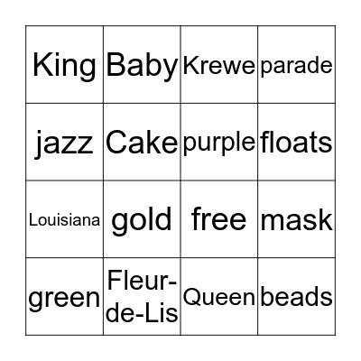 New Orleans' Mardi Gras Bingo Card