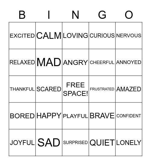 FEELINGS BINGO Card