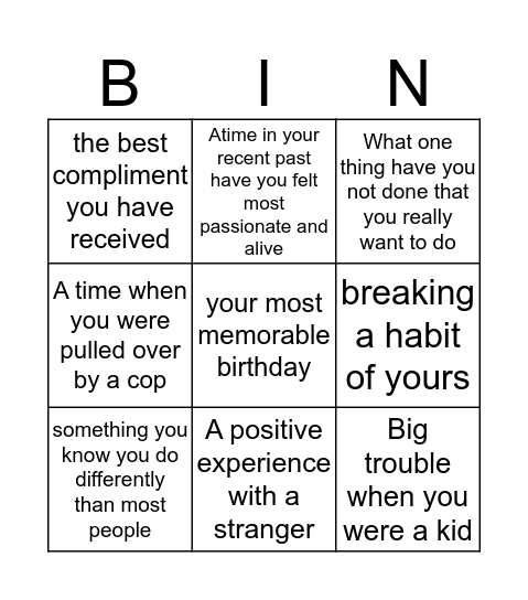 Tell me about... Bingo Card