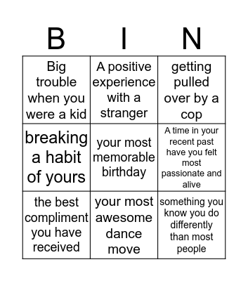 Tell me about... Bingo Card
