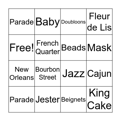 MARDI GRAS Bingo Card