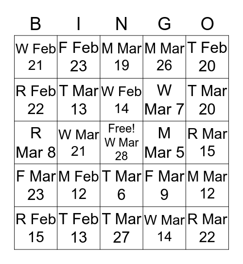 8 Bingo Card