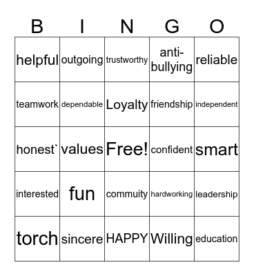 TORCH BINGO Card