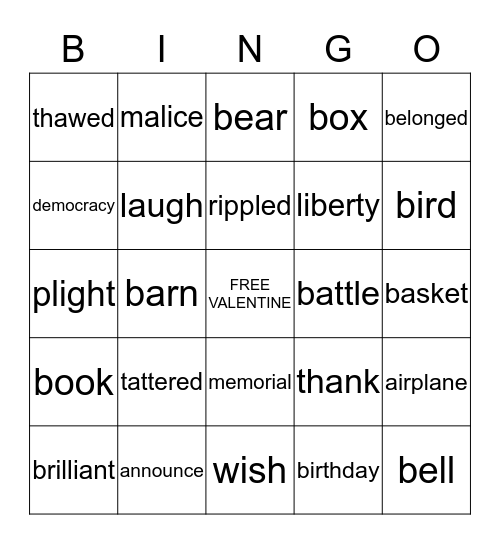 Valentines Bingo Card