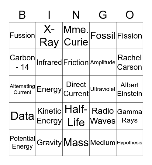 Science Vocab Part 3 Bingo Card
