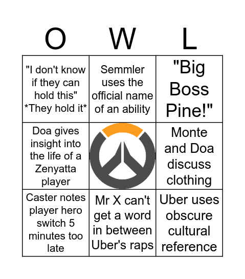 OWL Caster Bingo Card