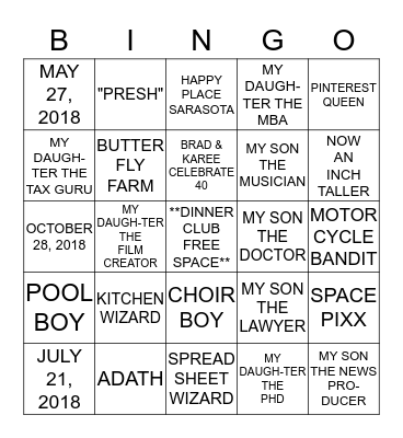 DINNER CLUB VALENTINE'S DAY Bingo Card