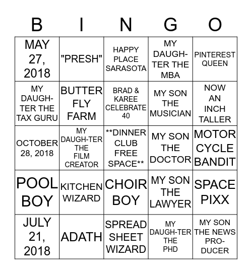 DINNER CLUB VALENTINE'S DAY Bingo Card