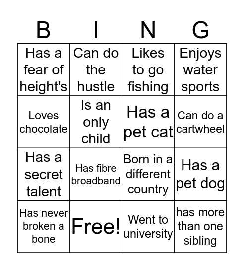 MEET AND GREET BINGO Card