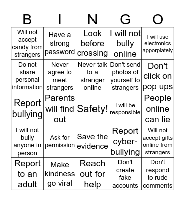 Safety First Bingo Card