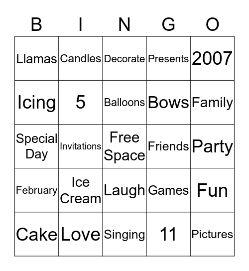 Maya's 11th Birthday! Bingo Card