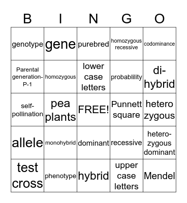 Genetics Bingo Card