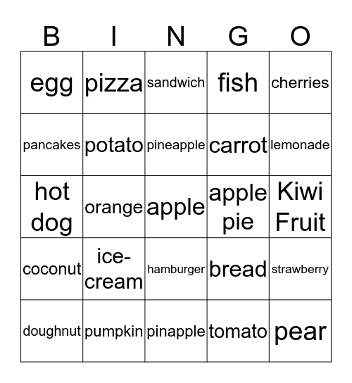 Bingo Card Food Bingo Card