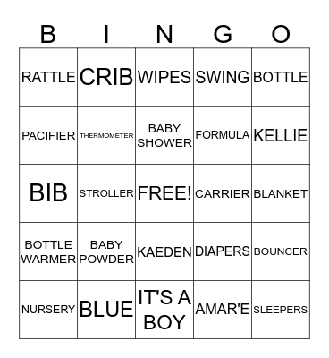 BABY KAEDEN AMAR'E BABY SHOWER Bingo Card