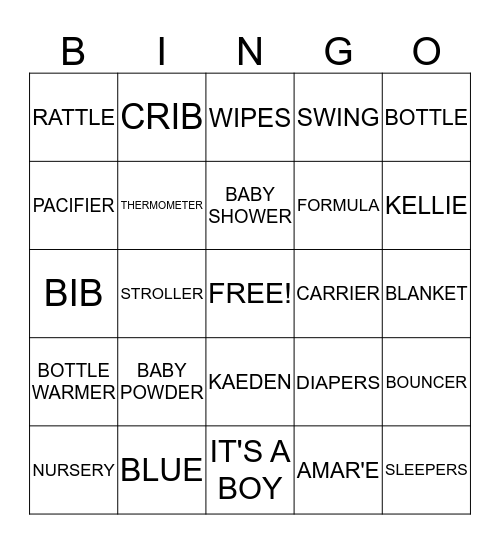 BABY KAEDEN AMAR'E BABY SHOWER Bingo Card