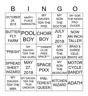 DINNER CLUB BINGO Card