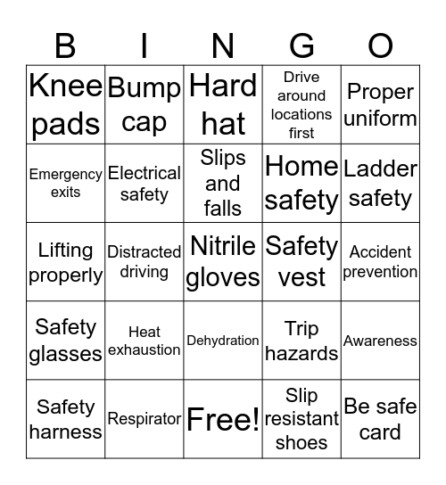 Ecolab 1304 Be Safe Bingo Card