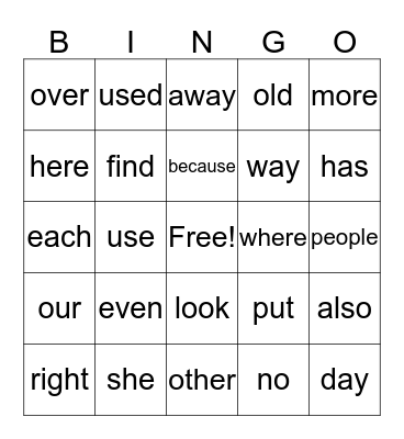 1st grade Bingo Card