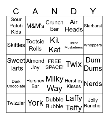 Rachel's Candy Bingo Card