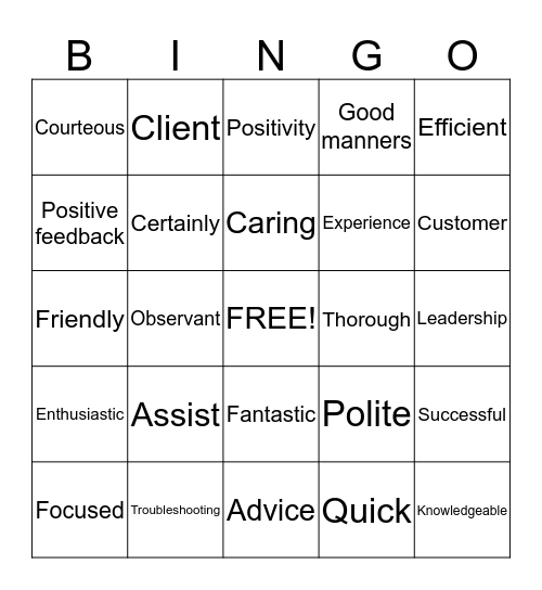 CUSTOMER SERVICE WEEK Bingo Card