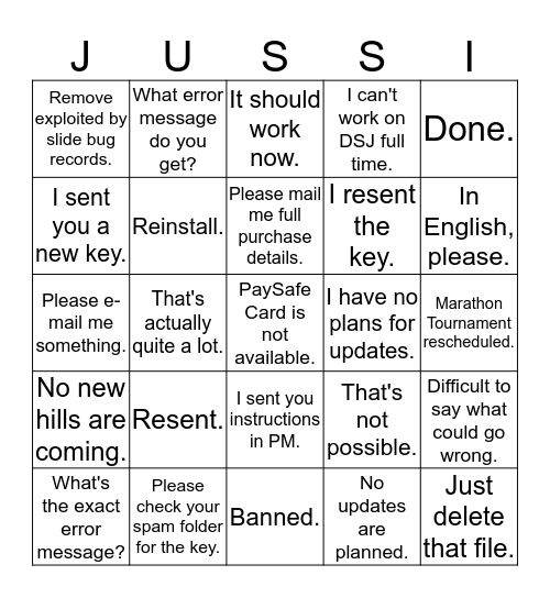 Typical Jussi Koskela Bingo Card