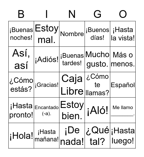 ¿Cómo nos saludamos en español? Bingo Card