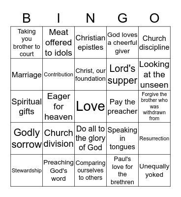 Corinthians Bingo Card