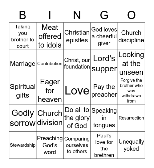 Corinthians Bingo Card