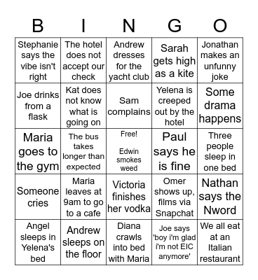 Ticker Trip Bingo Card