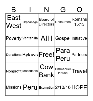 The AIH Initiative BINGO Card